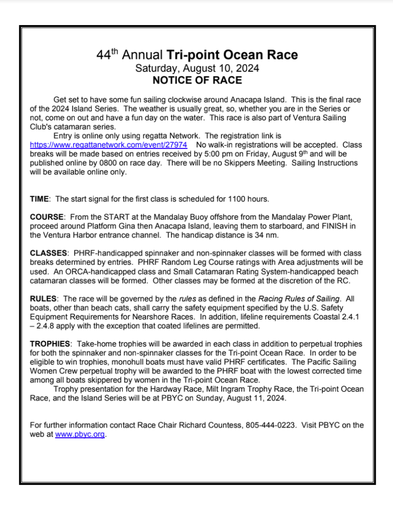 44th Annual TriPoint Ocean Race PIERPONT BAY YACHT CLUB